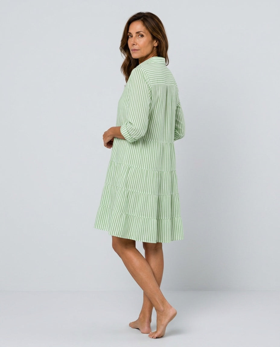 Delphine | Striped Tiered-Hem Midi Dress