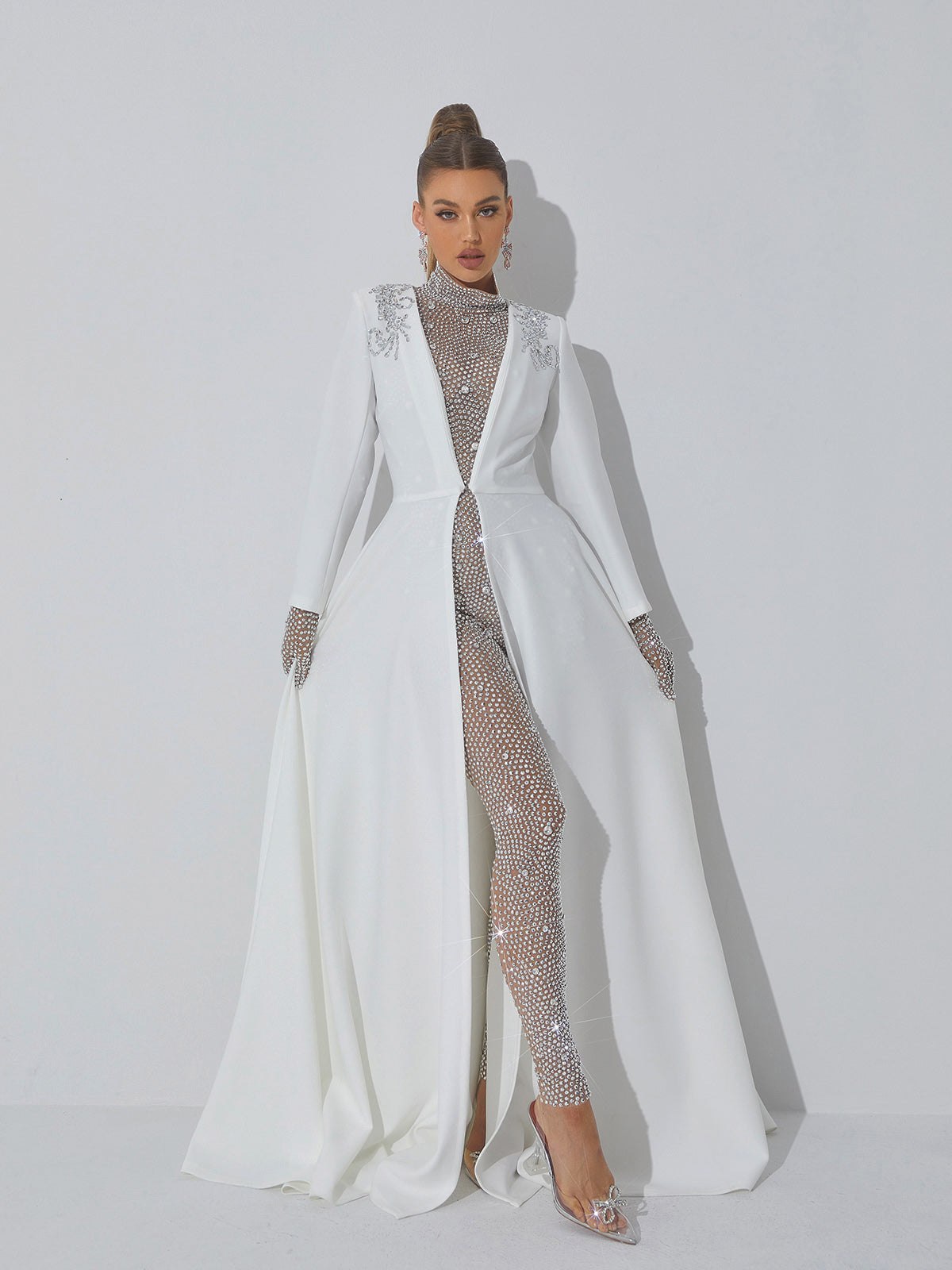 Paige | Rhinestone Mesh Black Tie Jumpsuit