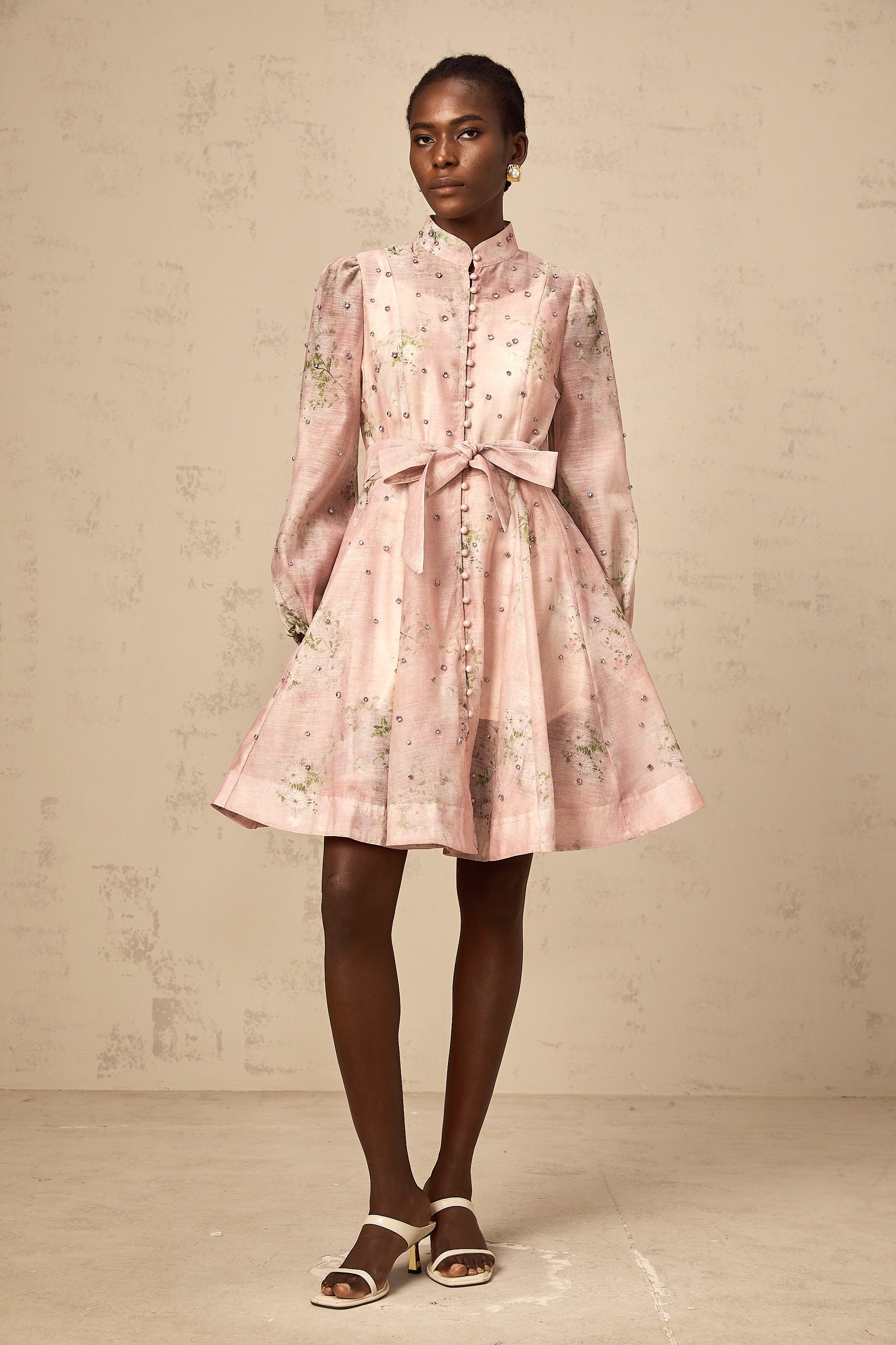 Ellie | Crystal Embellished Floral Print Mini Dress