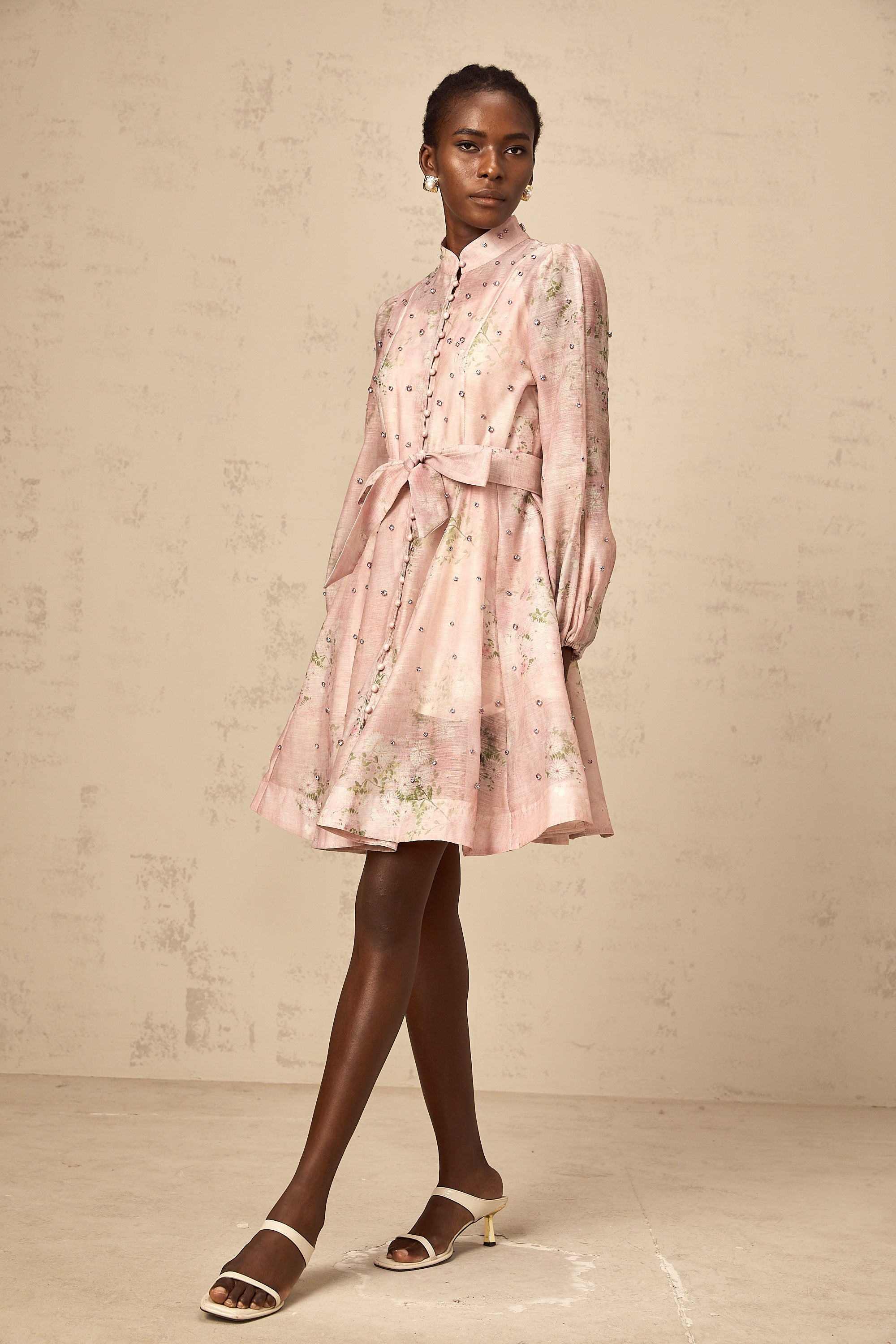Ellie | Crystal Embellished Floral Print Mini Dress