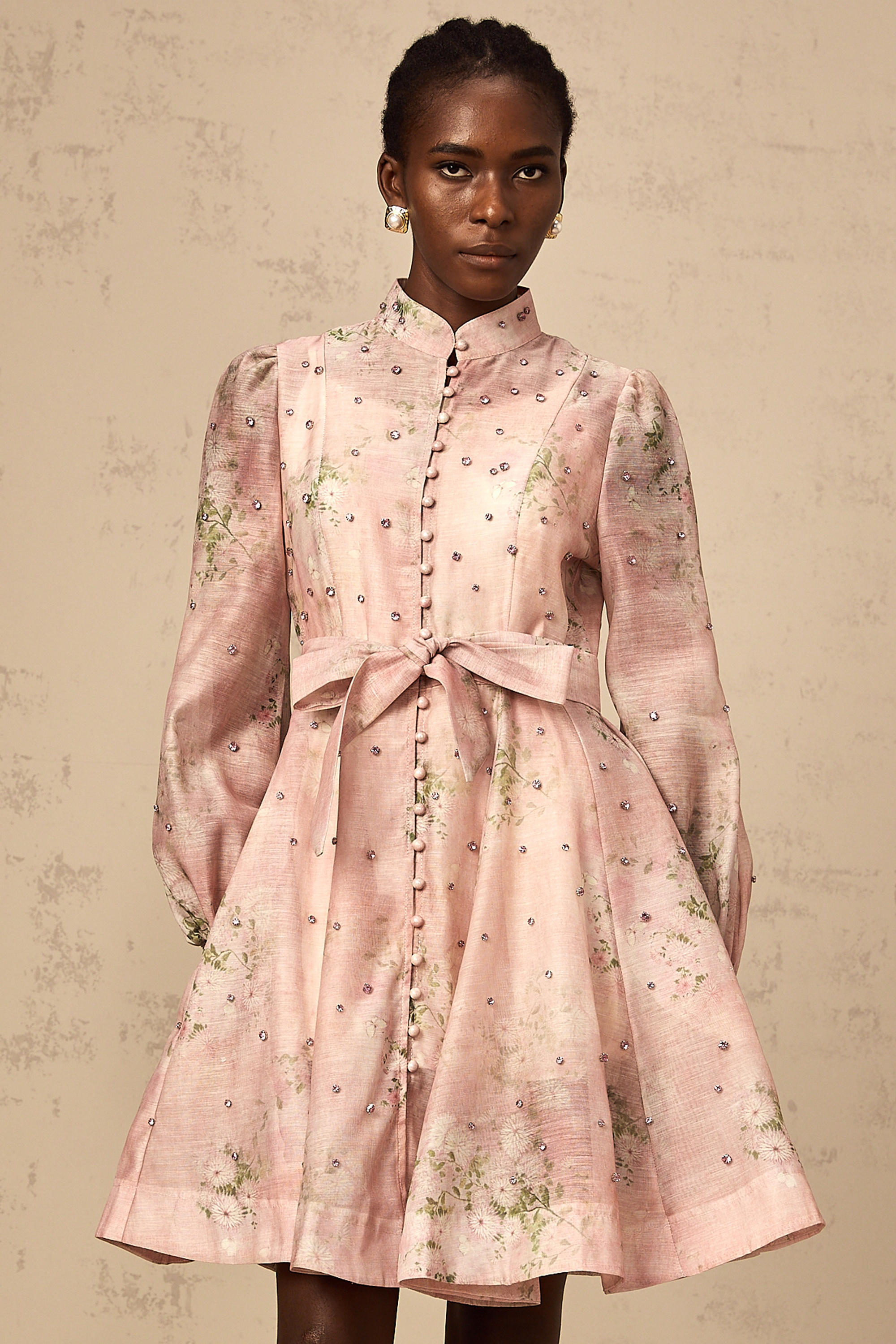 Ellie | Crystal Embellished Floral Print Mini Dress
