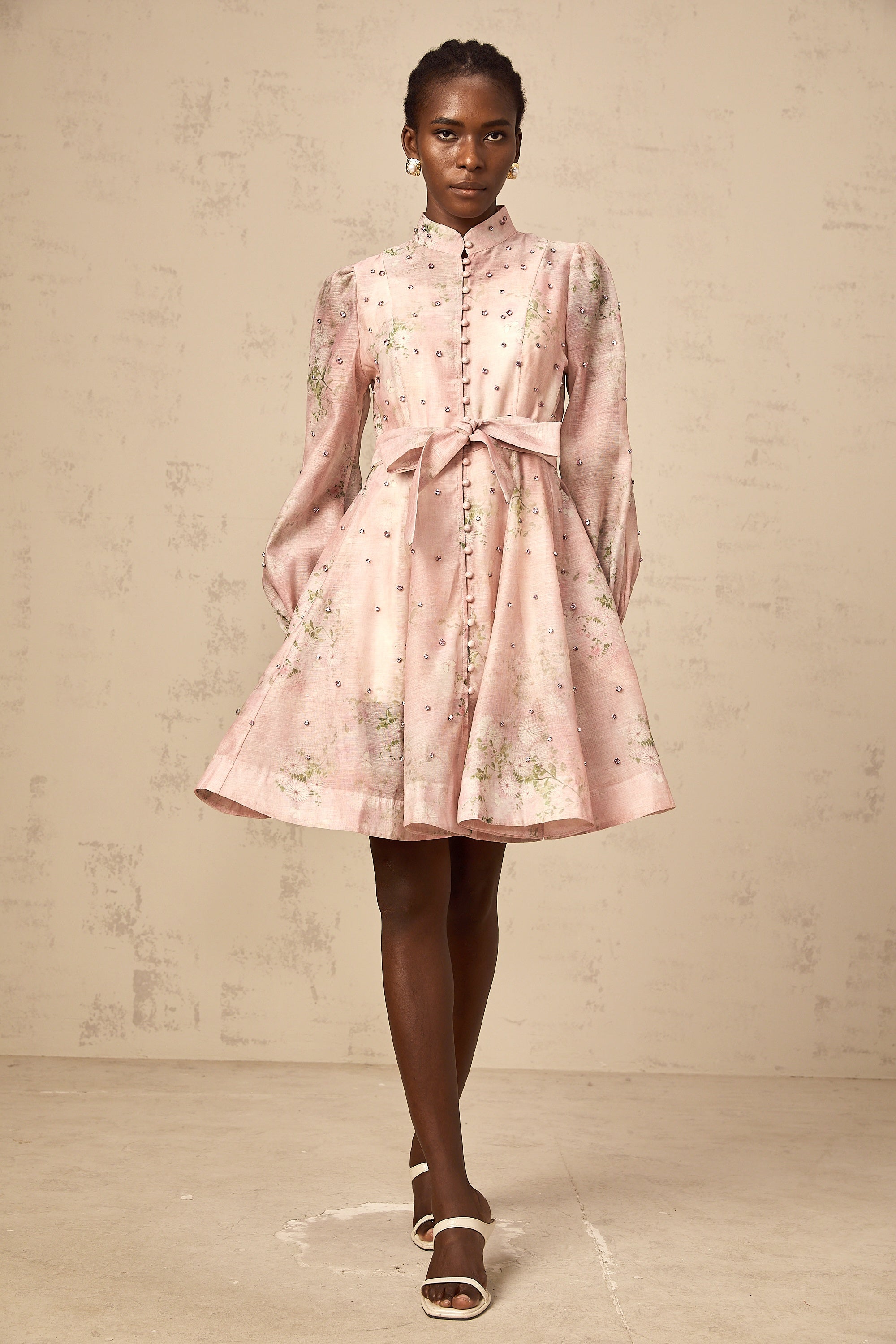 Ellie | Crystal Embellished Floral Print Mini Dress