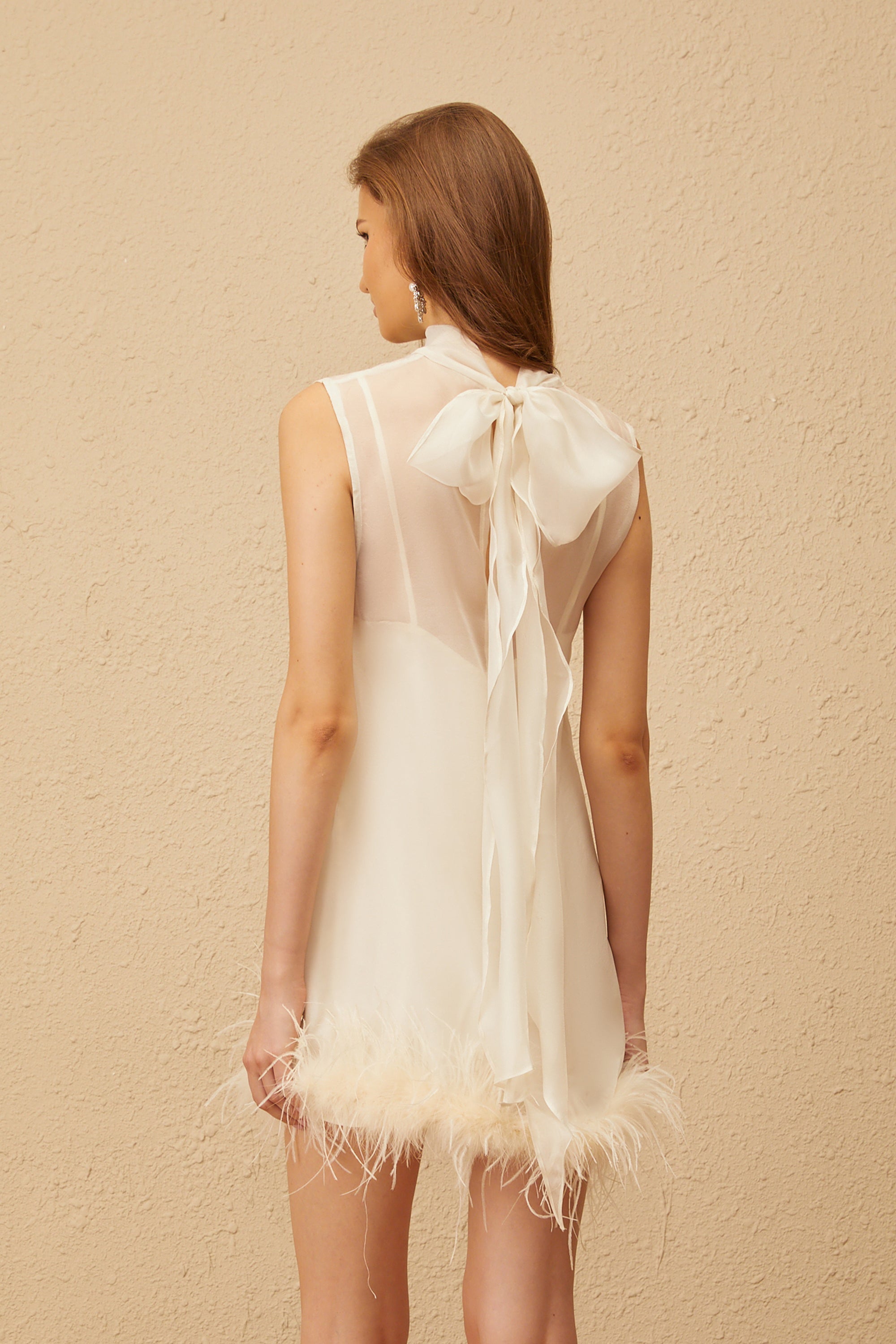 Estelle | Feather Trim White Mini Dress