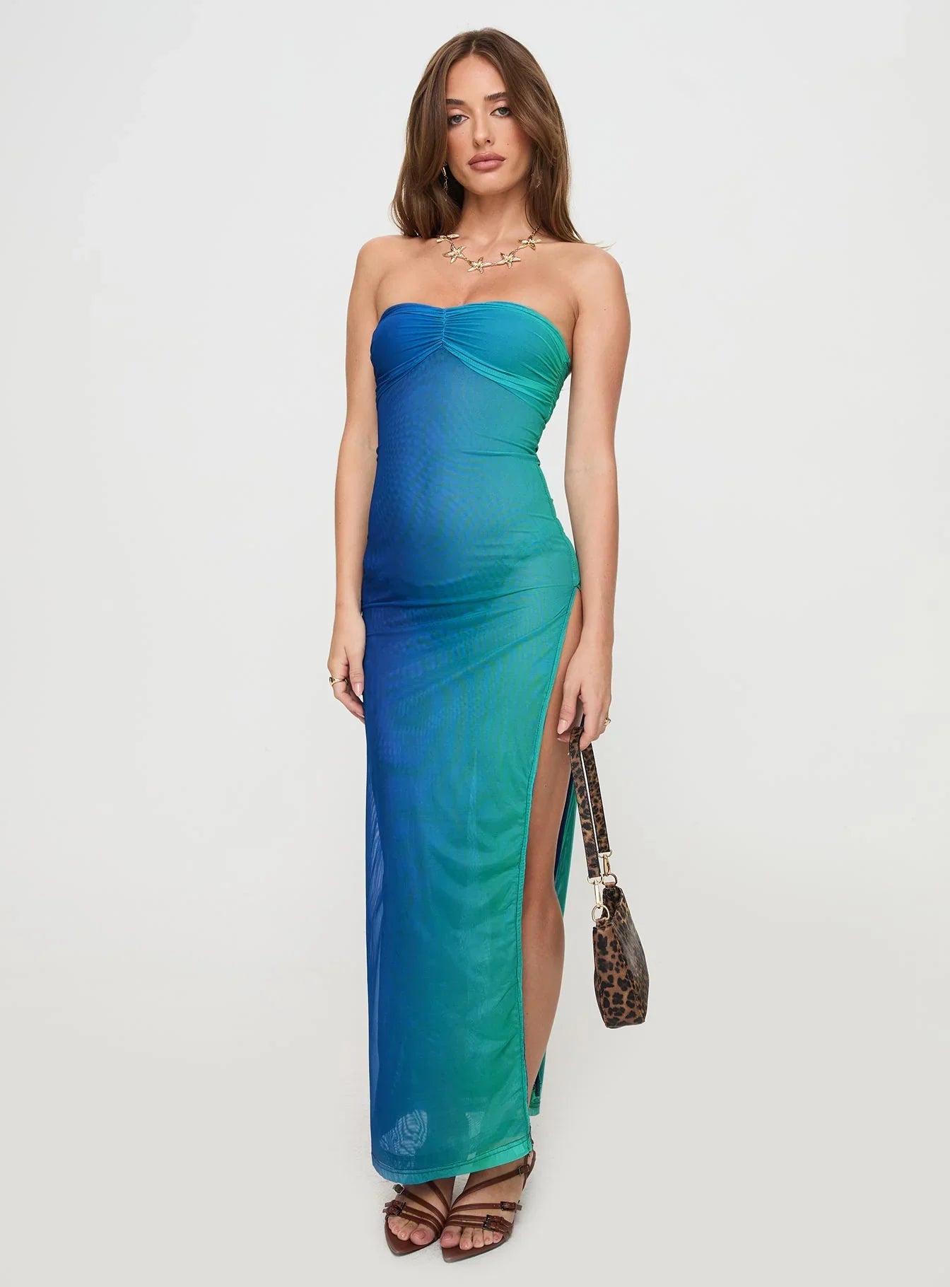 Anais | Strapless Ruched High Split Maxi Dress