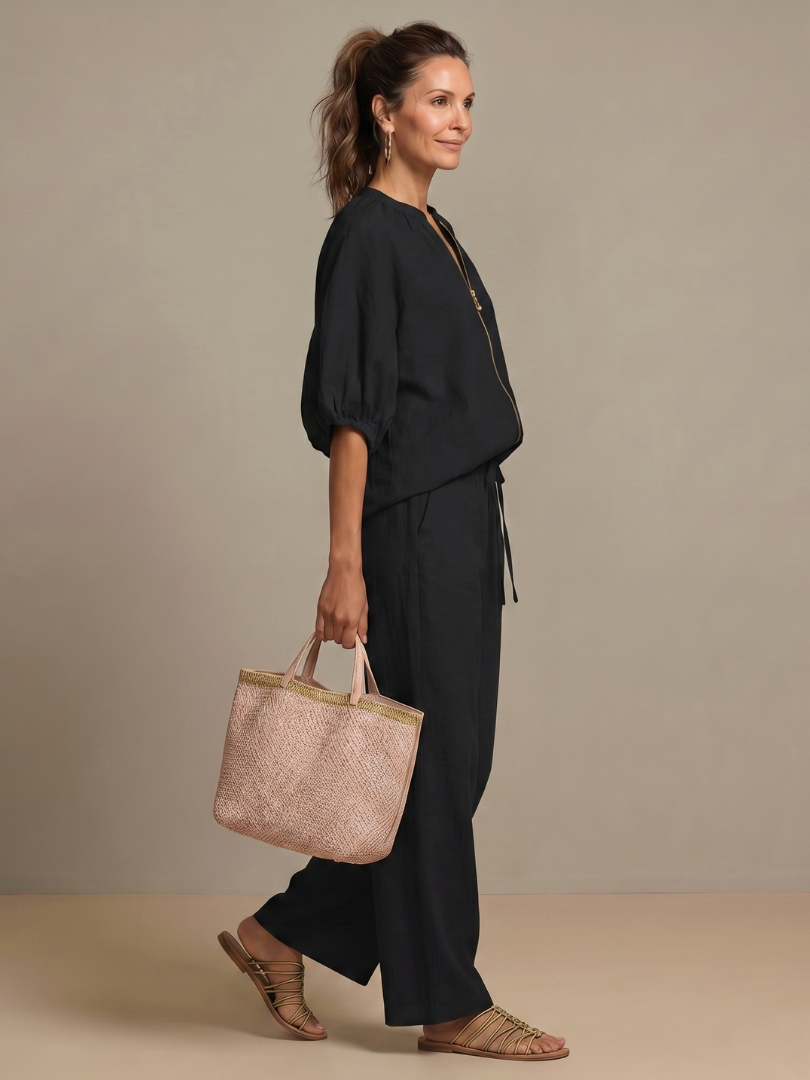 Isabela | Zip Front Blouson Top Wide Leg Co-ord Set