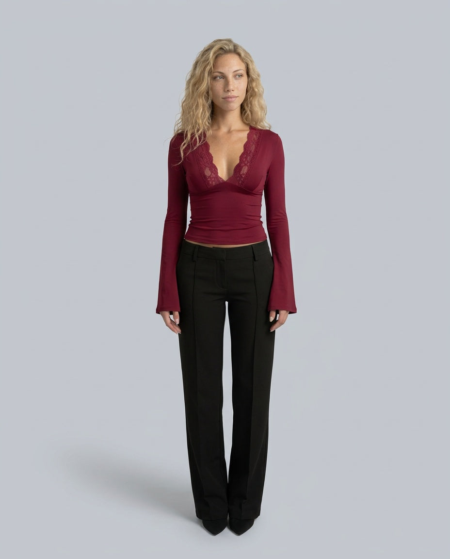 Chloe | Longline Lace Embroidered Long Sleeve Top