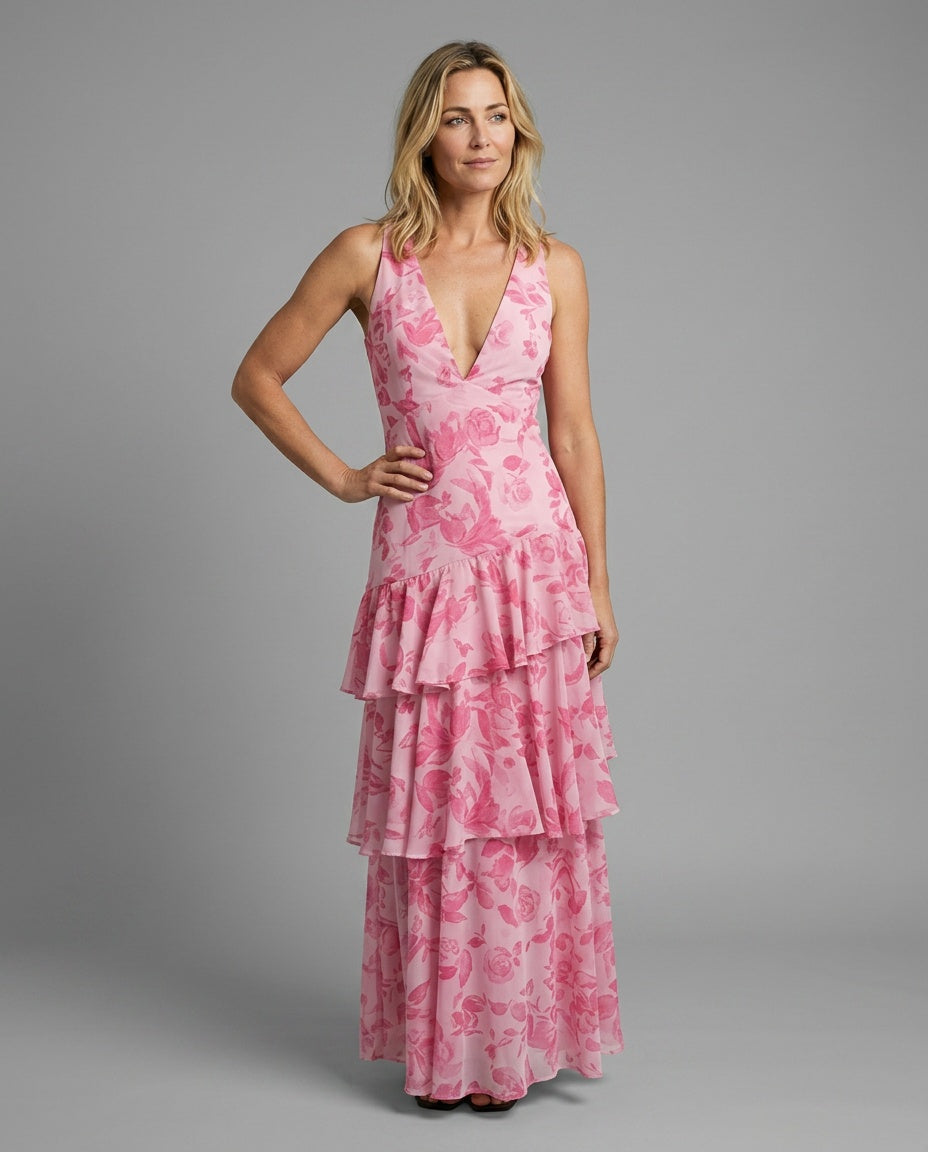Harlow | V-Neck Plissé Pleated Maxi Dress