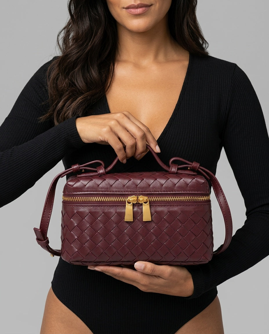 Small Woven Top Handle Bag with Phone Pocket