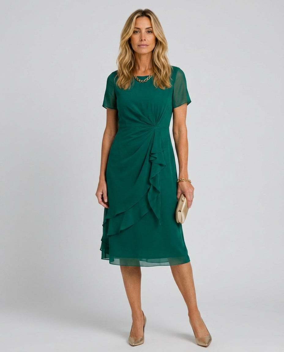 Eira | Short Sleeve Layered Hem Midi Dress