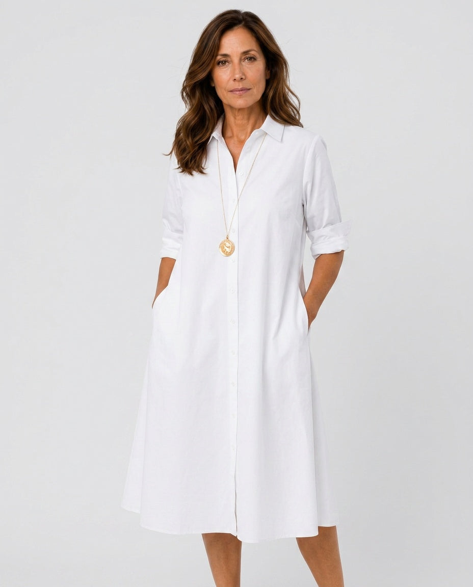 Camille | Belted Button-Front Flowing Shirt Midi Dress