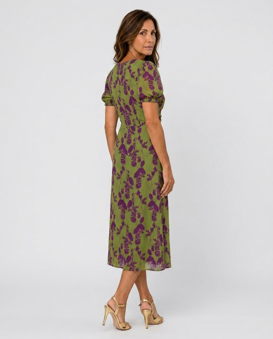 Noor | Short Sleeve Floral V-Neck Midi Dress