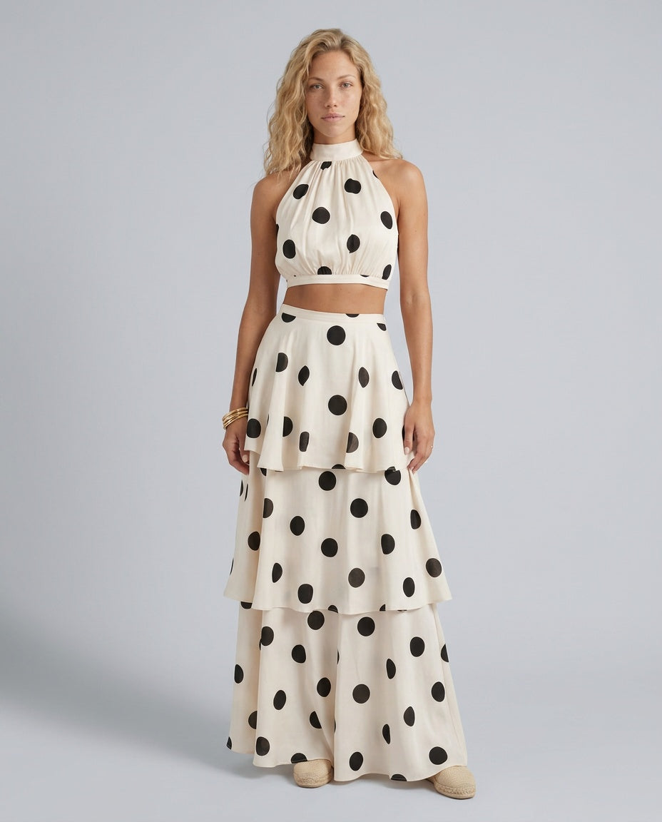 Lila | Polka Dot Sleeveless Crop Top & Maxi Skirt Set