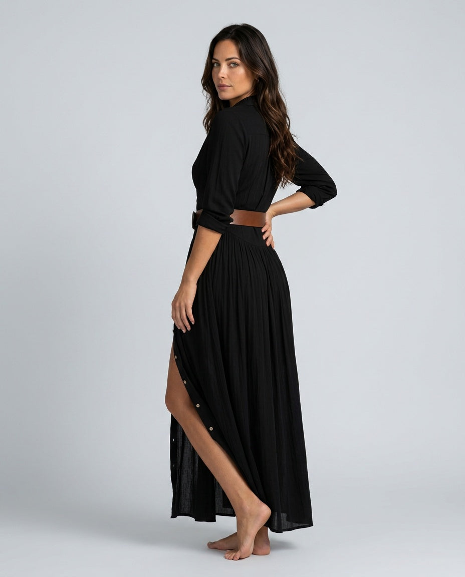 Kennedy | Notched Collar Long Sleeve Maxi Dress
