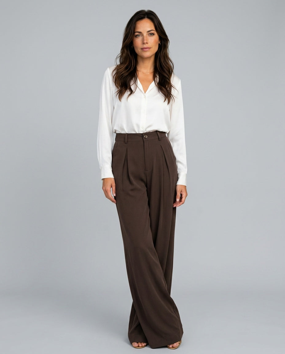 Stella | High Waist Pleated Wide Leg Trousers