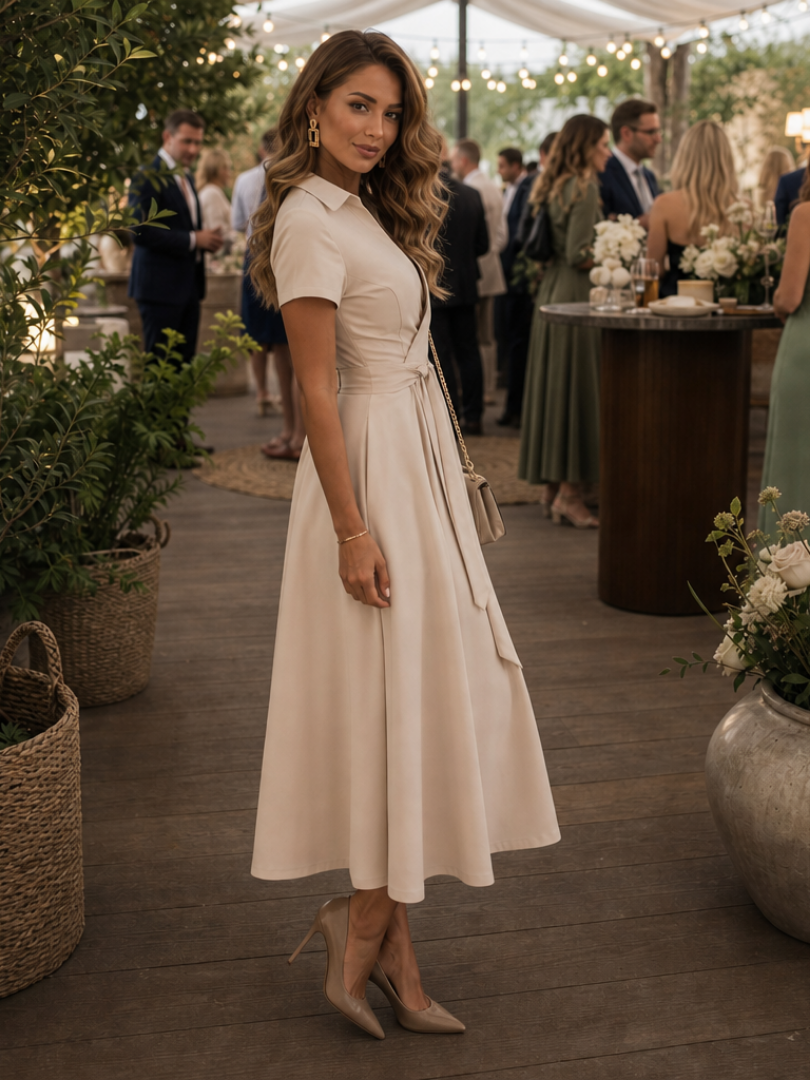 Chloe | Short Sleeve Collared Wrap Midi Dress
