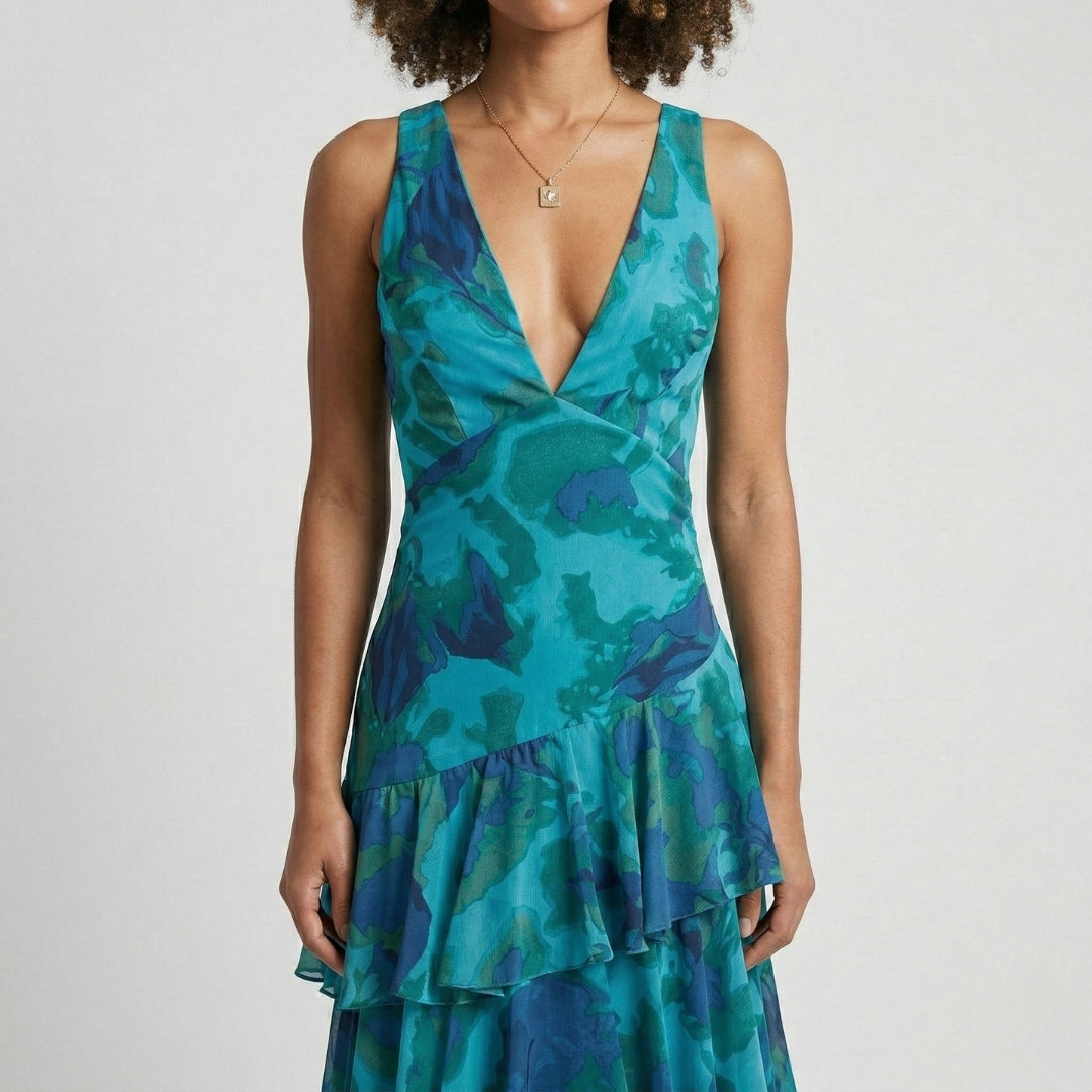 Harlow | V-Neck Plissé Pleated Maxi Dress