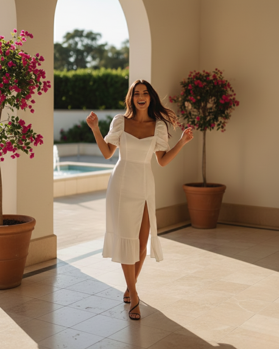 Jenna | Midi Dress with Puff Sleeves