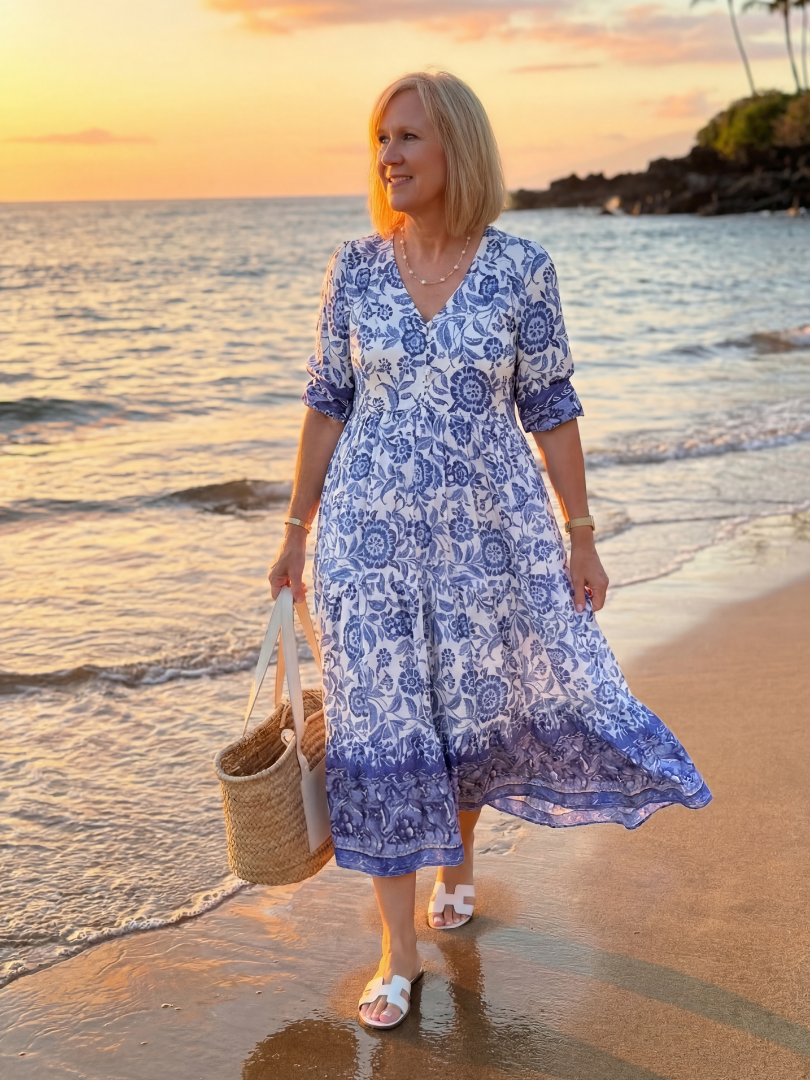 Reese | Porcelain Print Midi Dress