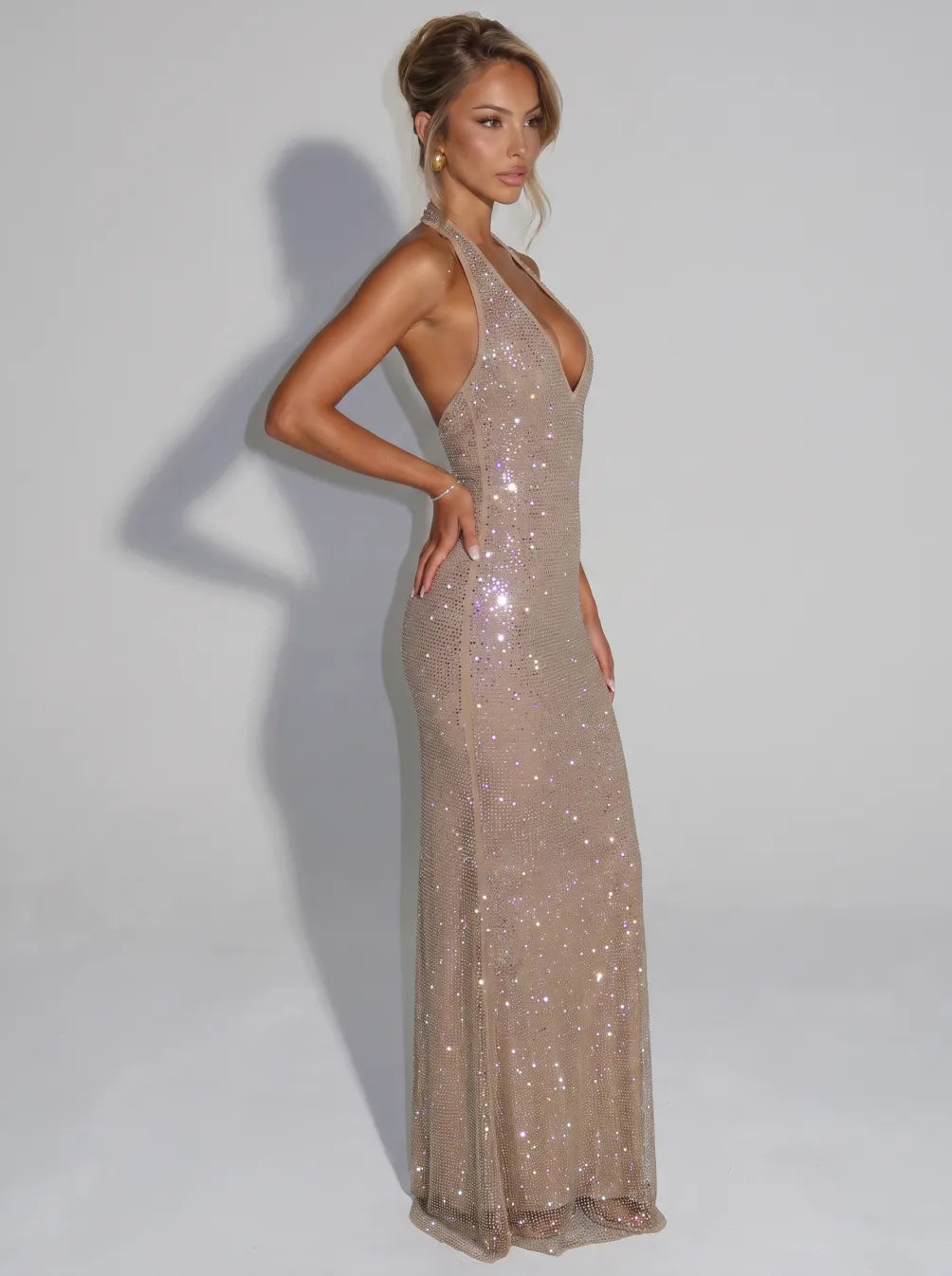 Noelia | Sequin Sheer Panel Sleeveless Midi Dress