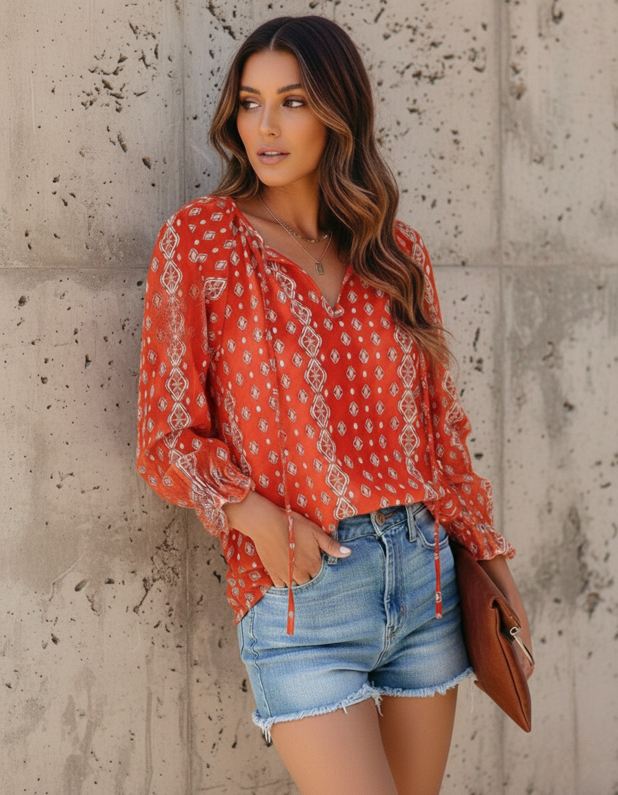 Jessie | Long Sleeve Floral Blouse with V-Neck