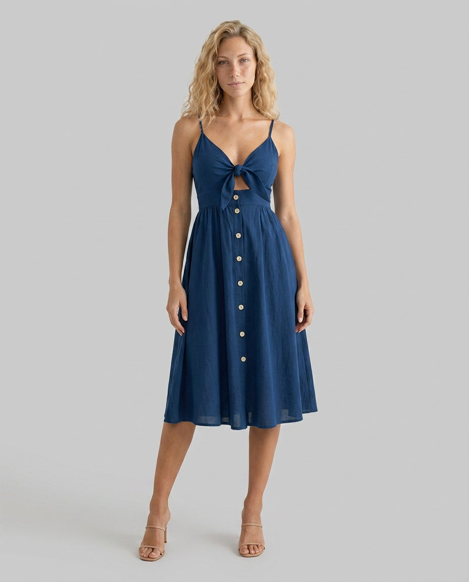 Pia | Button-Front Bow Detail Midi Dress