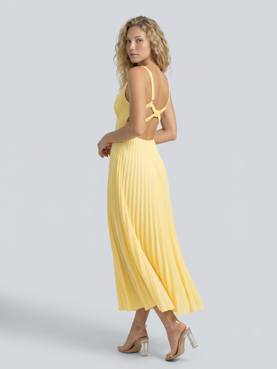 Aby | Pleated V-Neck Maxi Dress