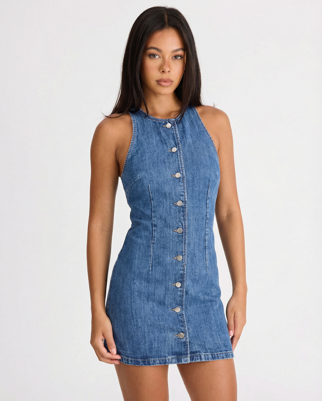 Margot | Sleeveless Button-Front Denim Mini Dress
