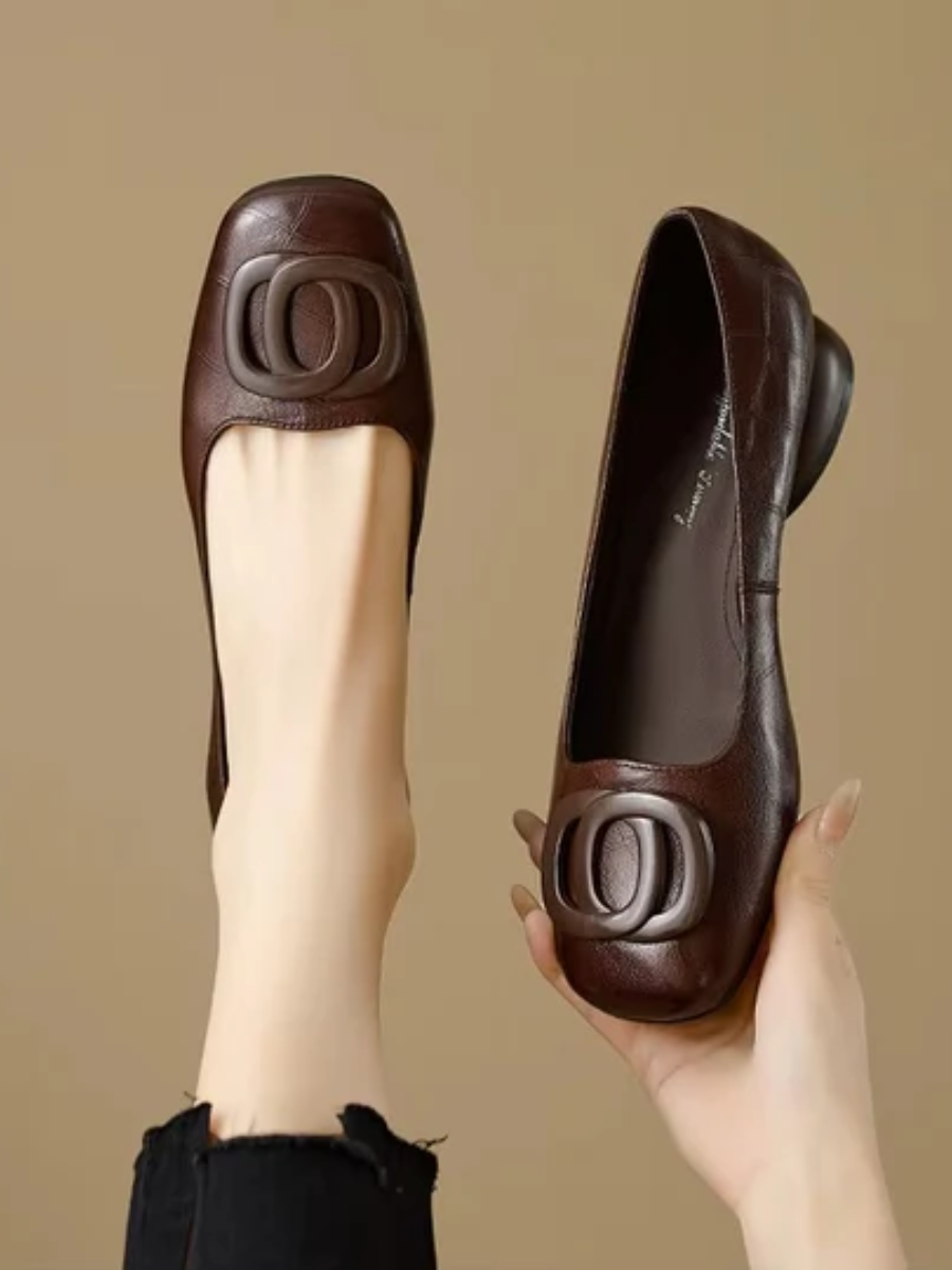 Edda | Square-Toe Leather Ballet Flats