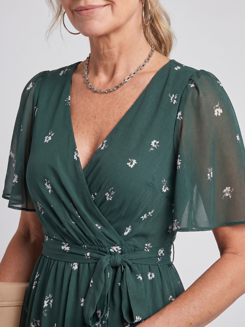 Hazel | Flutter Sleeve Gathered Waist Floral Midi Dress