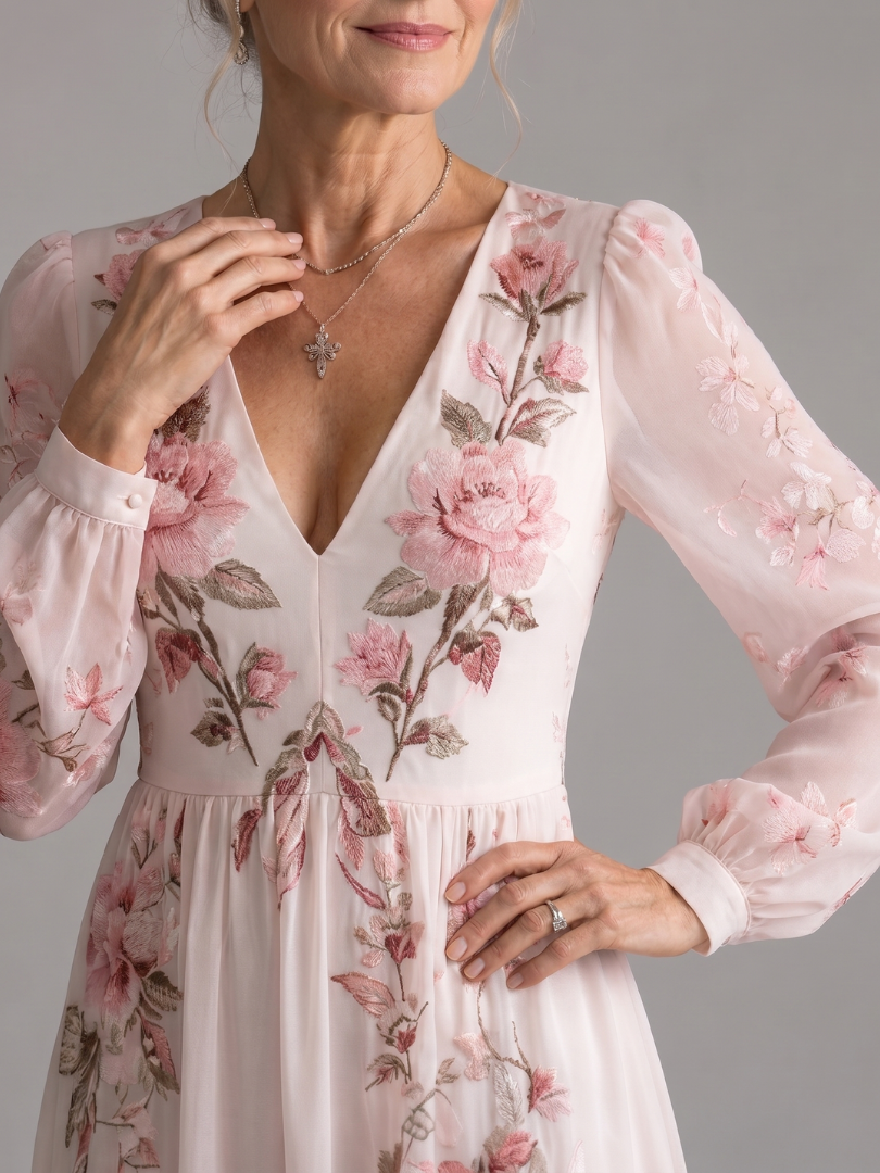 Ottilie | Long Sleeve Floral Flowy Midi Dress