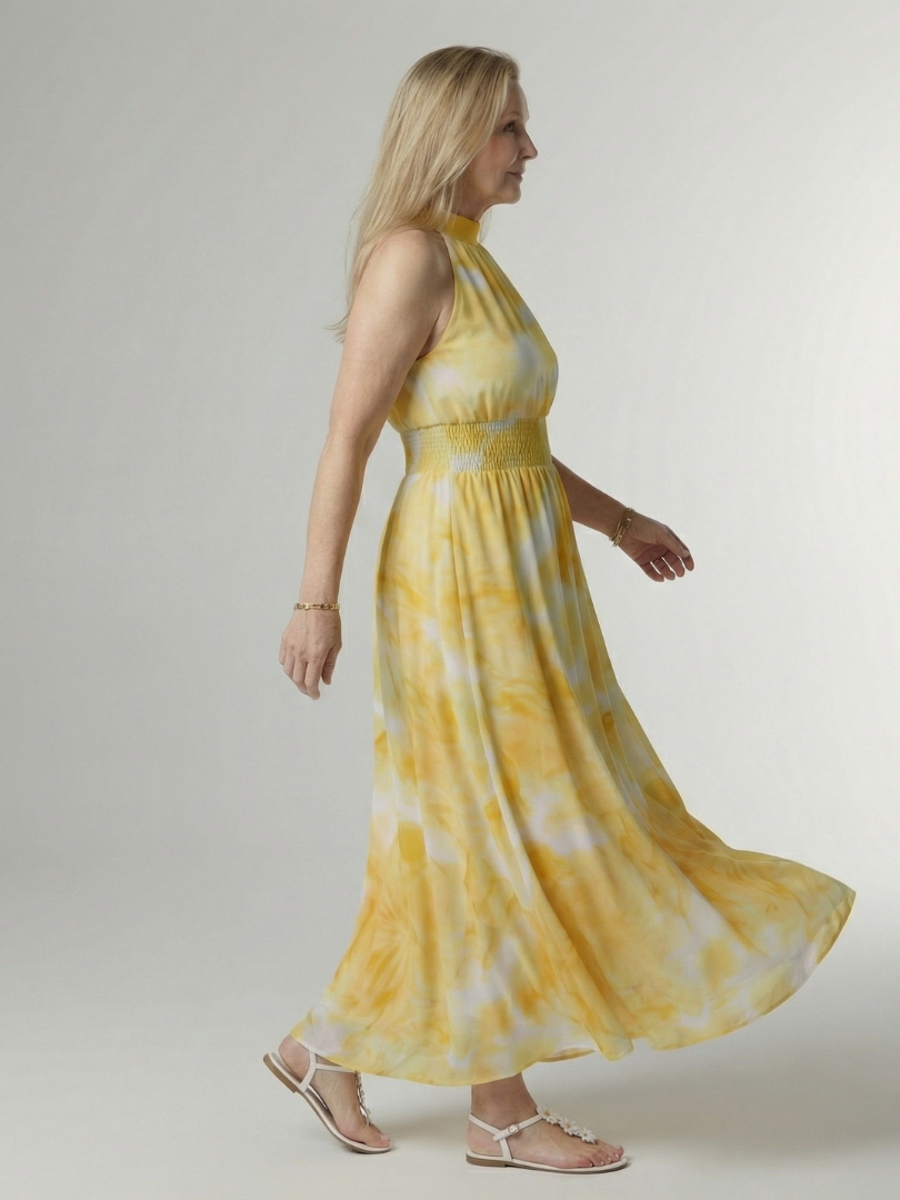 Niamh | Gathered Halter Flowy Midi Dress
