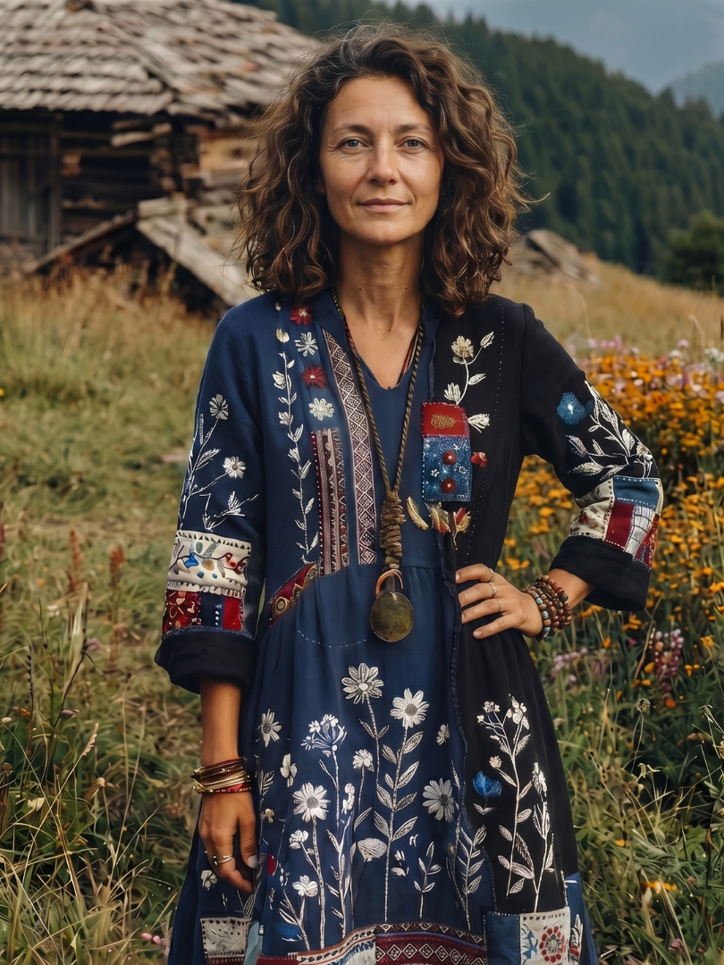 Wren | Embroidered Panel Long Sleeve Midi Dress