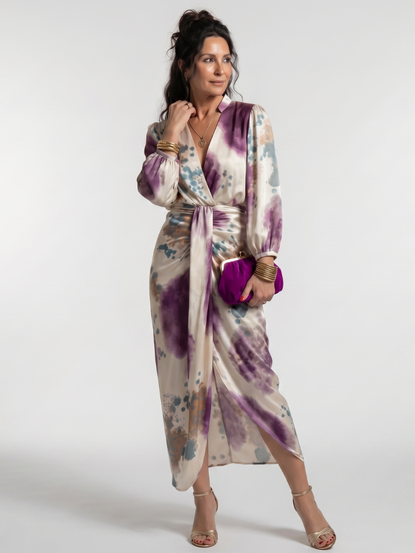Anais | Cross Wrap Tie Waist Printed Midi Dress