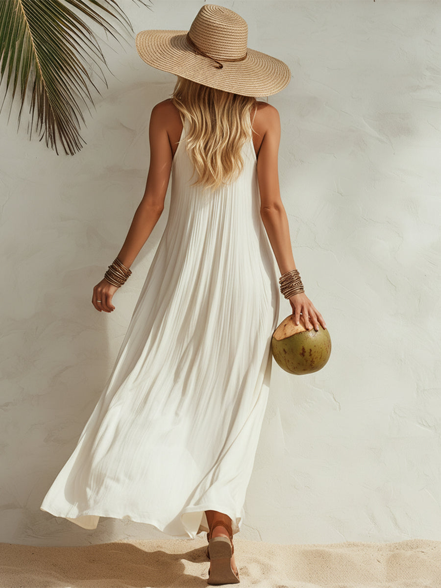 Calista | Sleeveless Chiffon-Look Cream White Maxi Dress