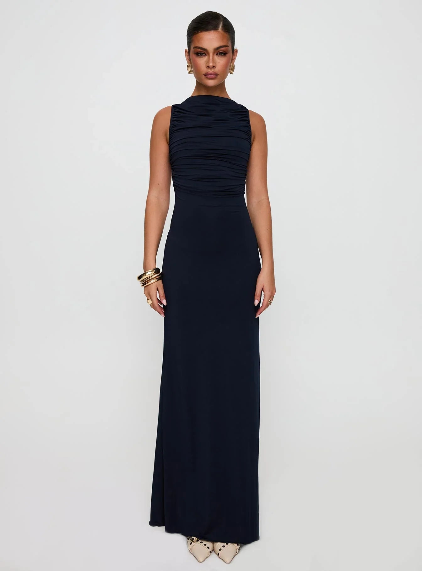 Pilar | Ruched Cut-Out High Split Maxi Dress