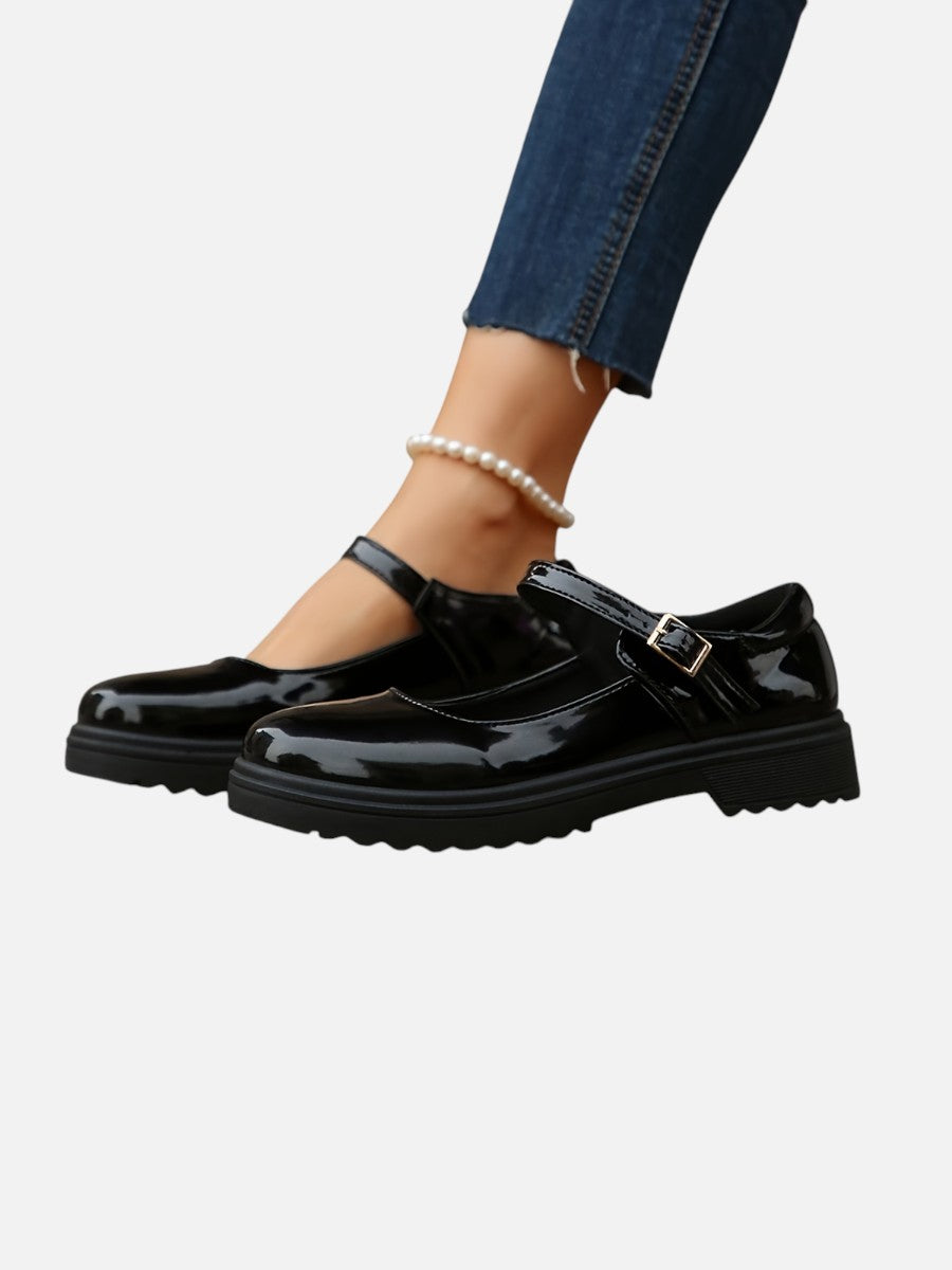 Una | Glossy Leather-Look Mary Jane Loafers