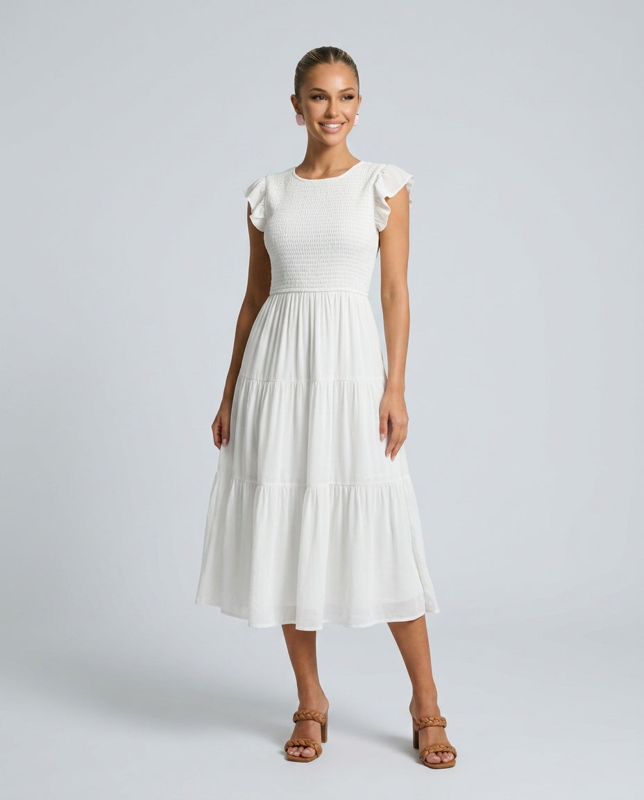 Camila | Flutter Sleeve Flowy A-Line Midi Dress