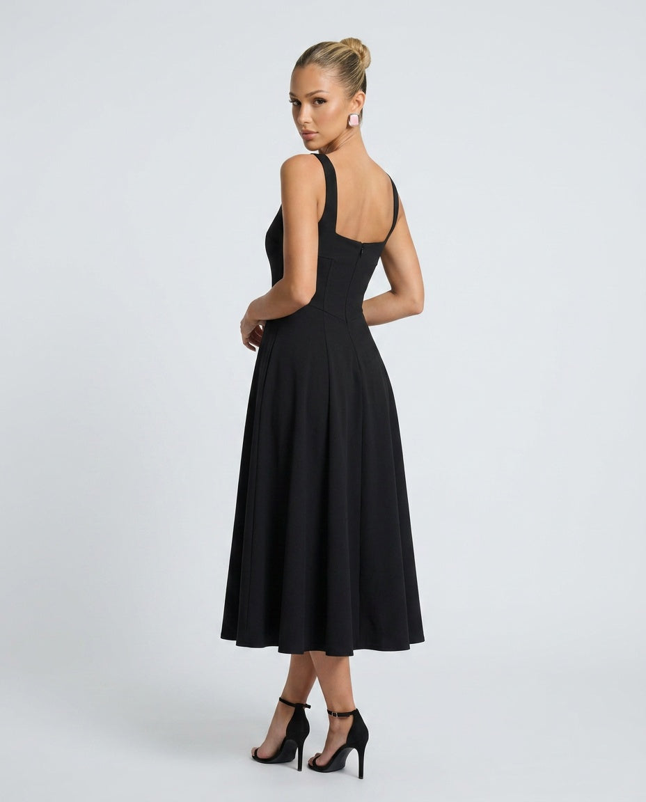 Sofia | Sleeveless Square Neck Flared Midi Dress