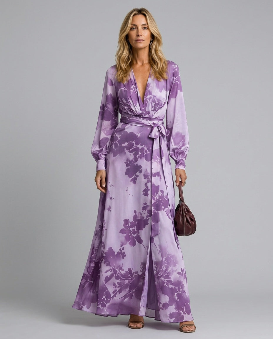 Ivy | Floral Wrap Lantern Sleeve Maxi Dress