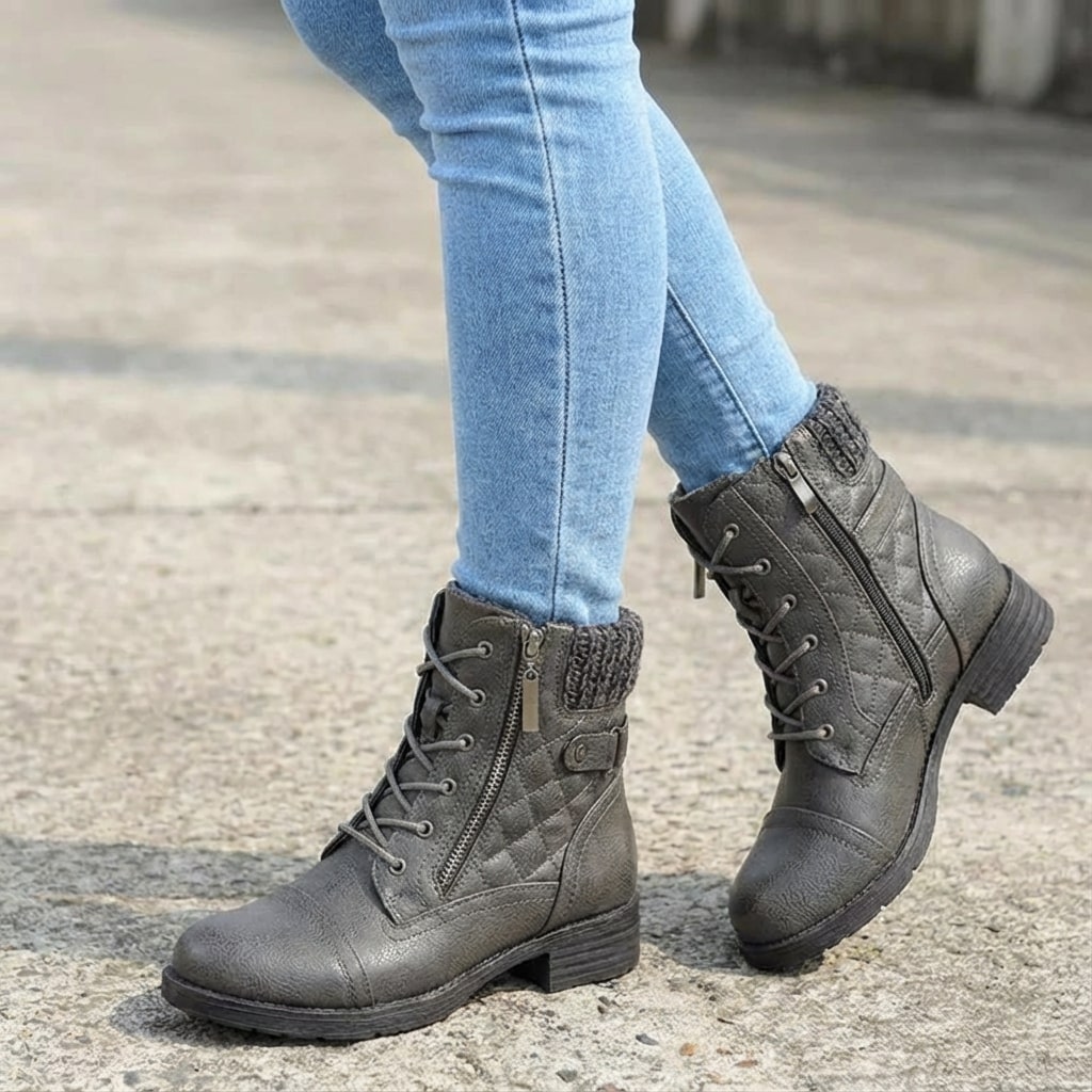 Ancona | Block Heel Leather-Look Ankle Boots
