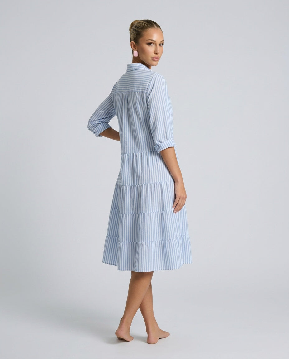 Delphine | Striped Tiered-Hem Midi Dress