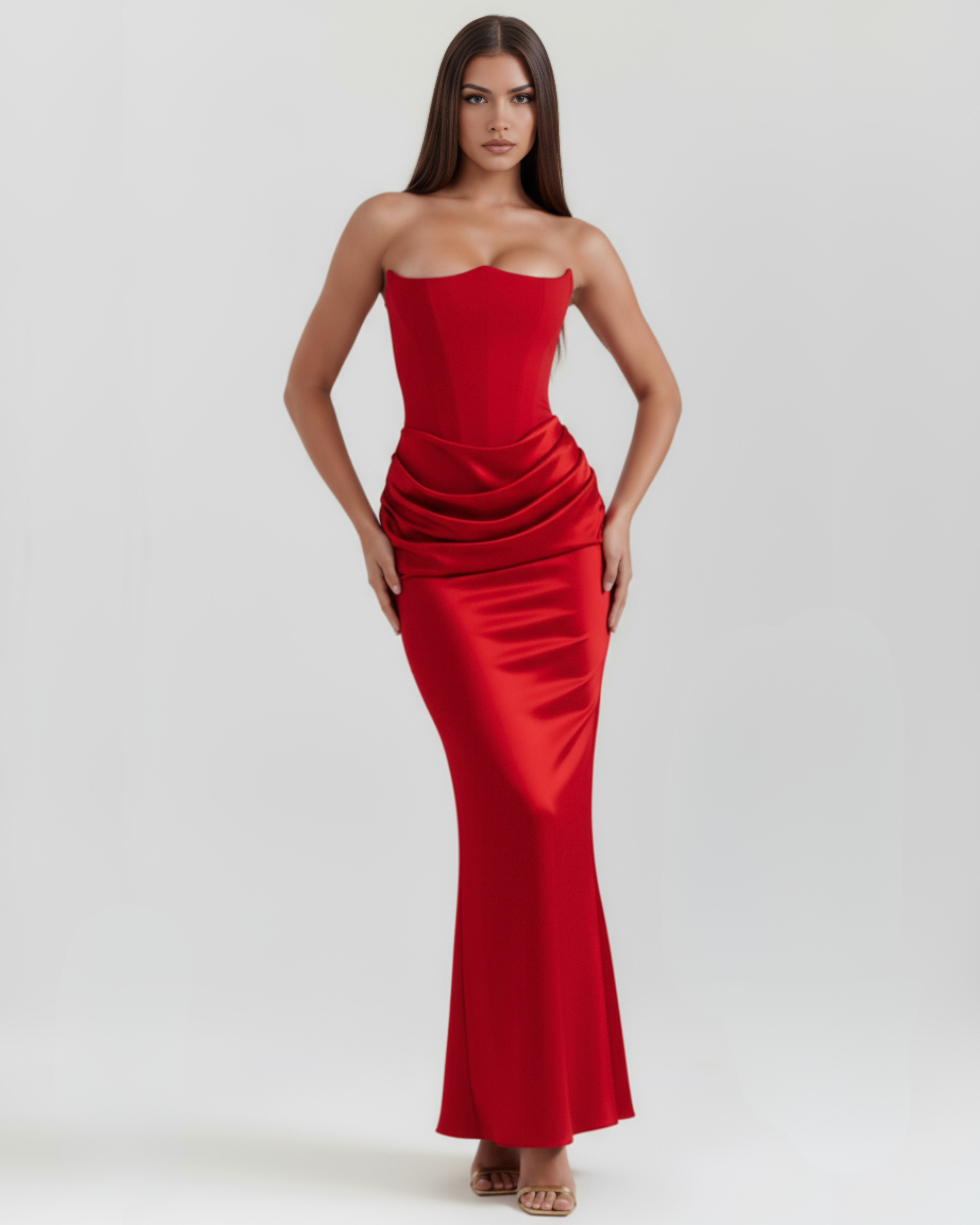 Noelia | Strapless Corset Ruched Maxi Dress