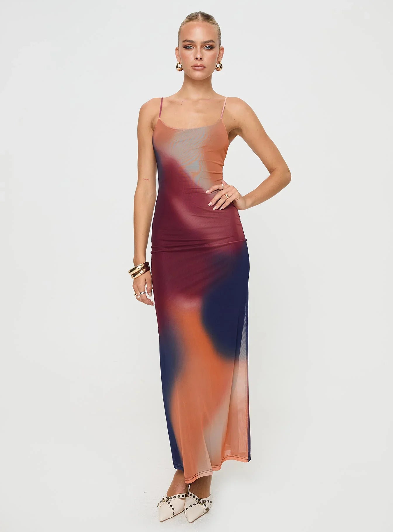 Savannah | Multi-Print Backless Mesh Maxi Dress