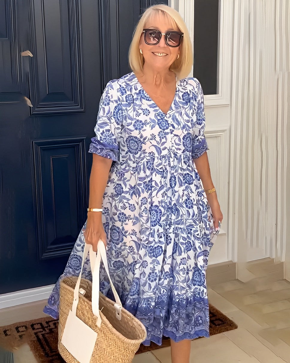 Kinsley | V-Neck Floral Print Midi Dress