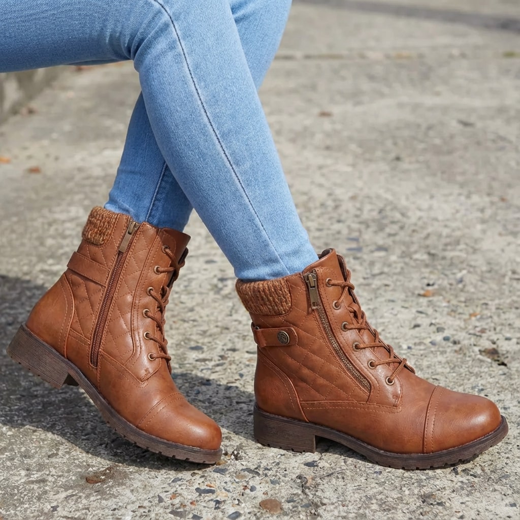 Ancona | Block Heel Leather-Look Ankle Boots