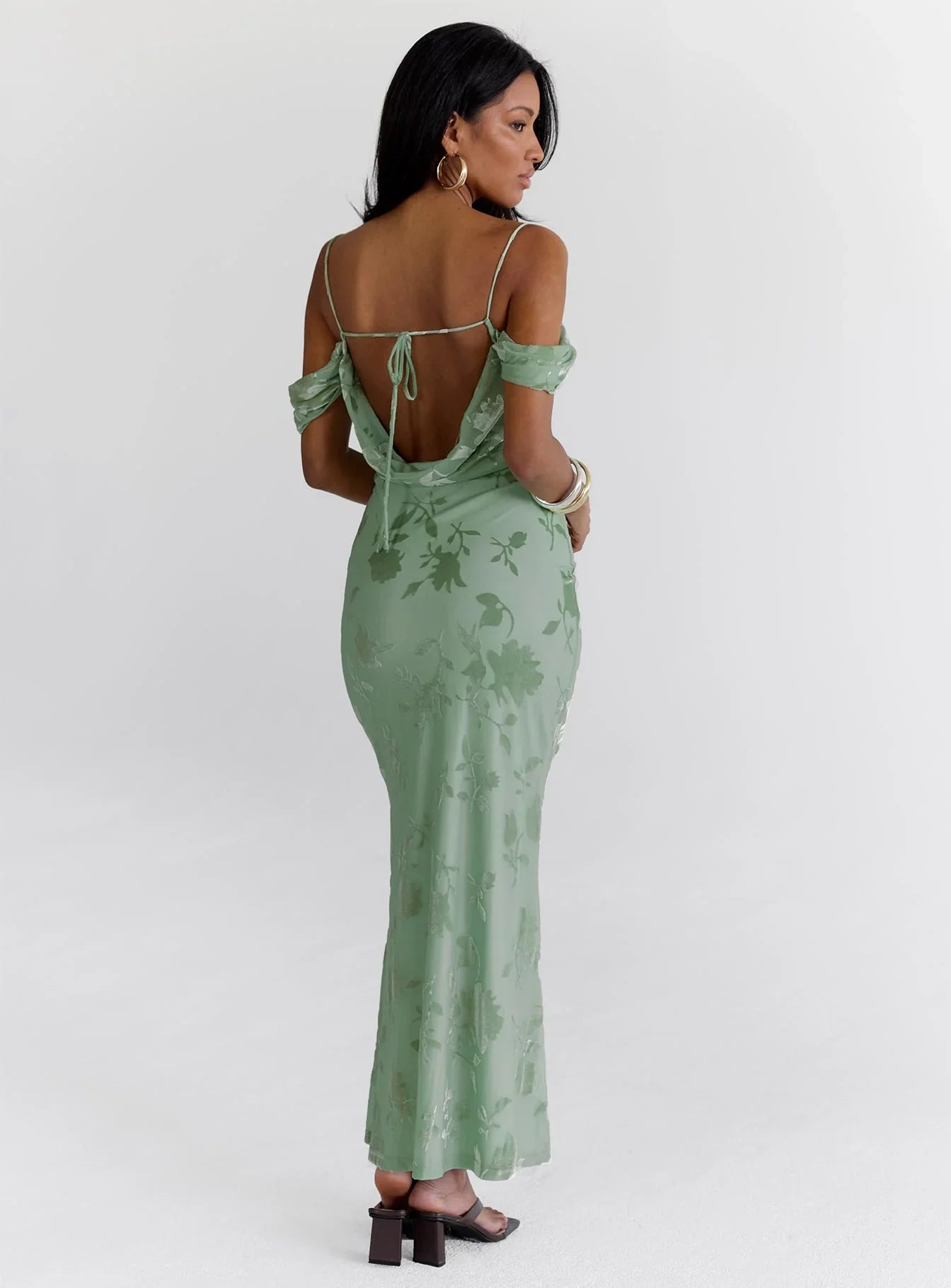 Sage | Off-Shoulder Floral Burnout Maxi Dress