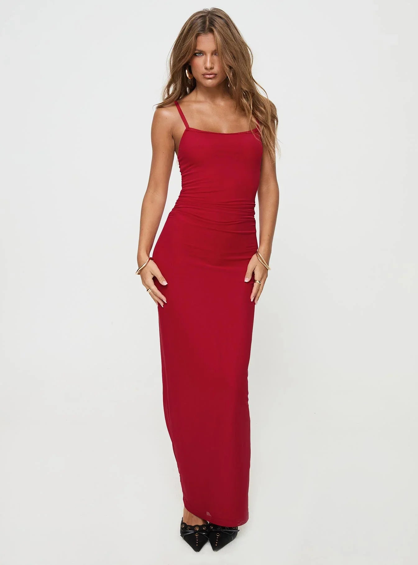 Apolline | High Split Ruched Mesh Maxi Dress