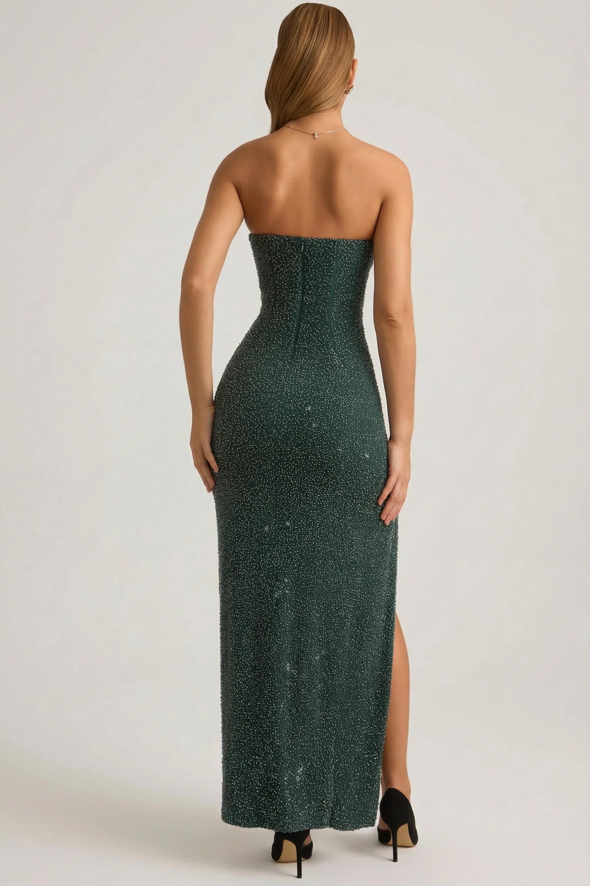 Celeste | Embellished Strapless Cowl-Neck Maxi Dress