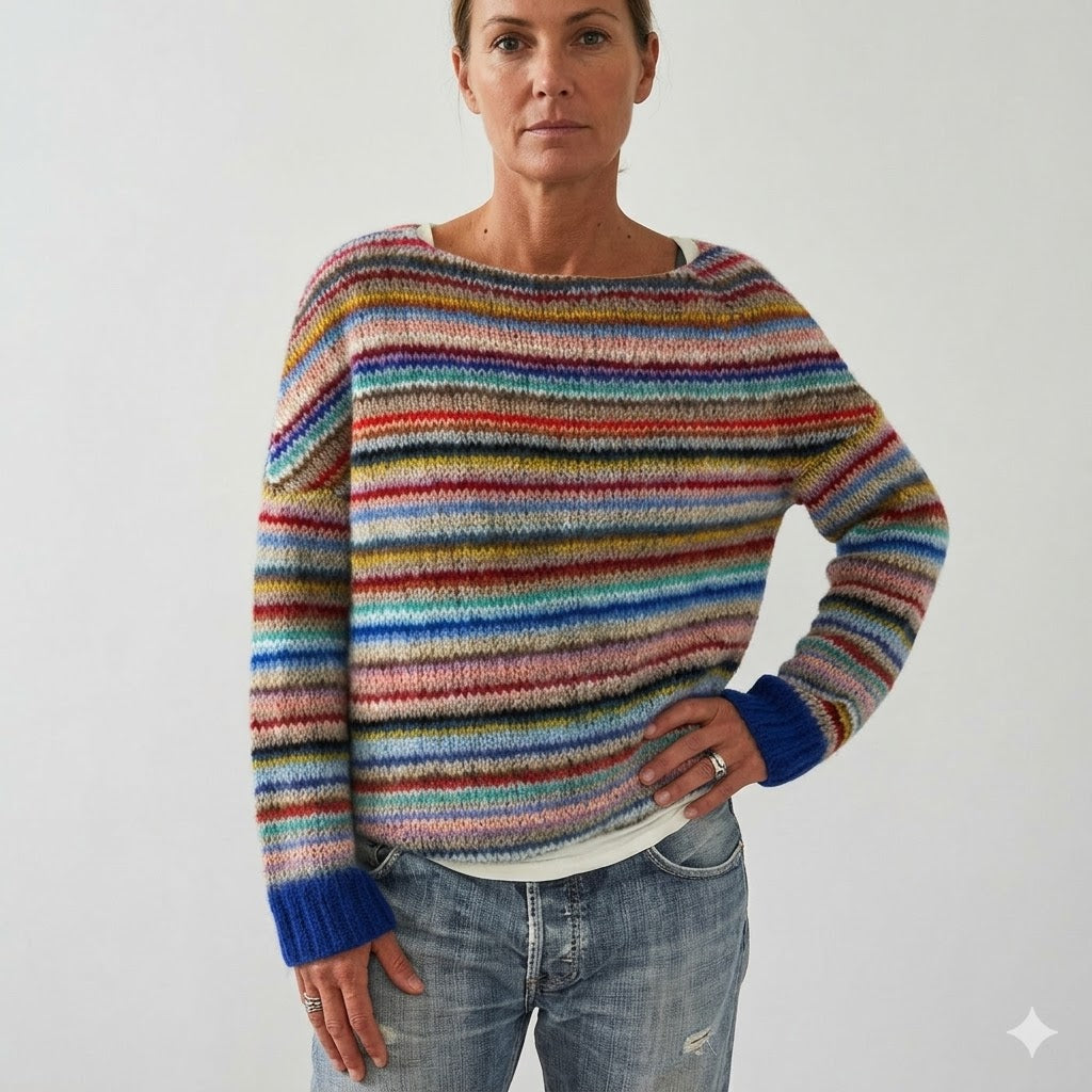 Pippa | Rainbow Stripe Crew Neck Knit Jumper