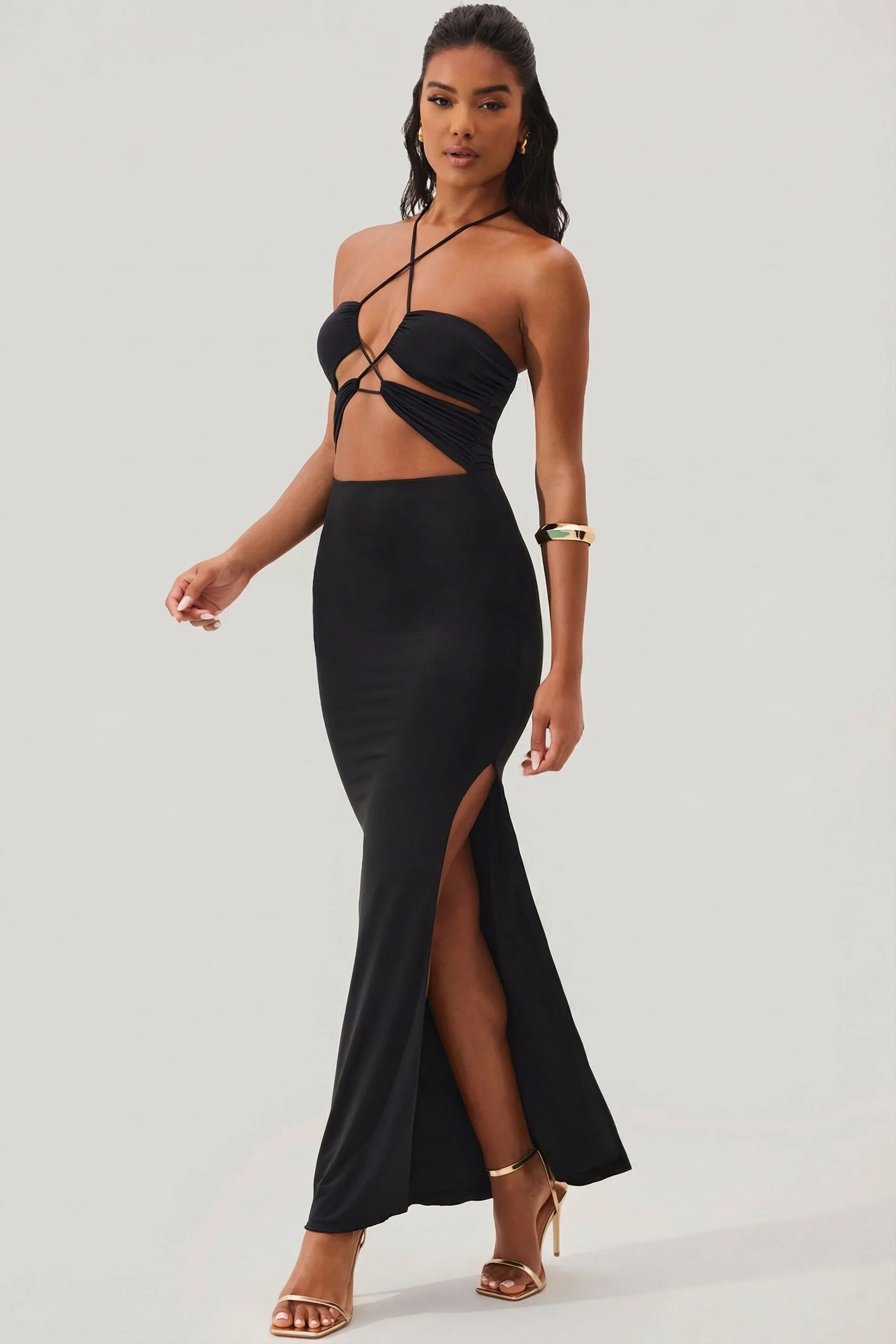 Novara | Cut-Out Lace-Up Halter Neck Maxi Dress